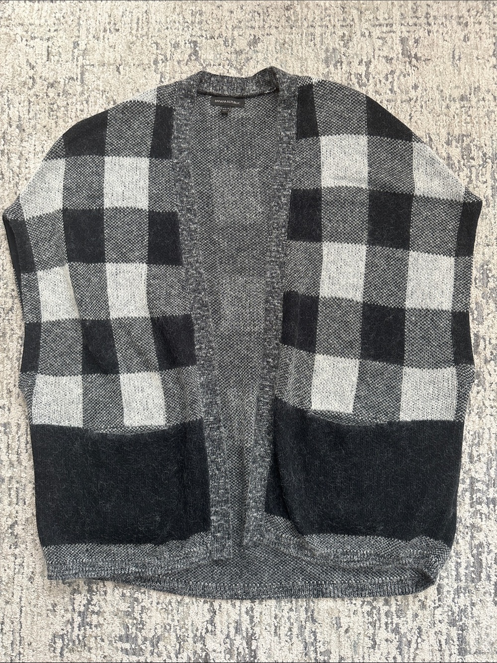 Banana Republic Gray Plaid Open-Front Cardigan Vest